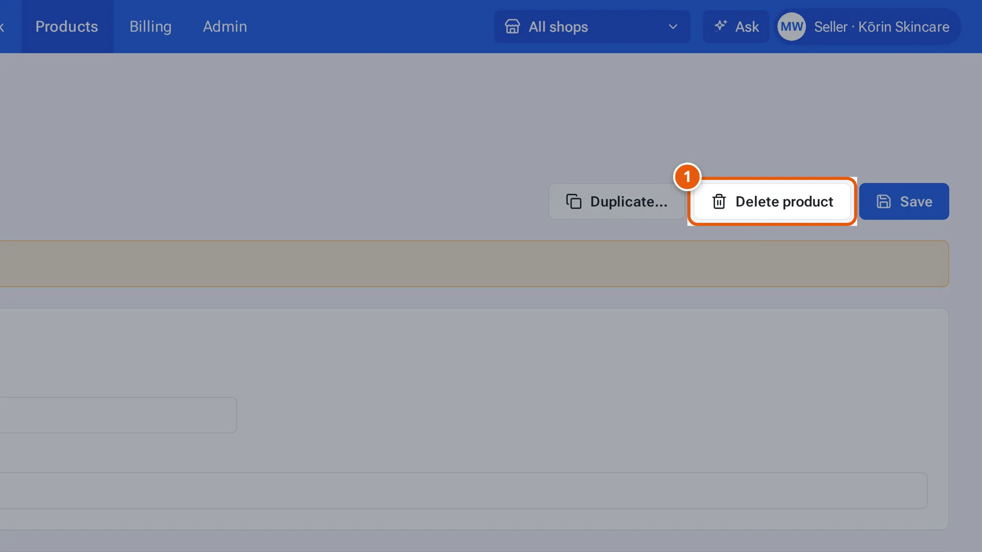 A product's page with the Delete product button