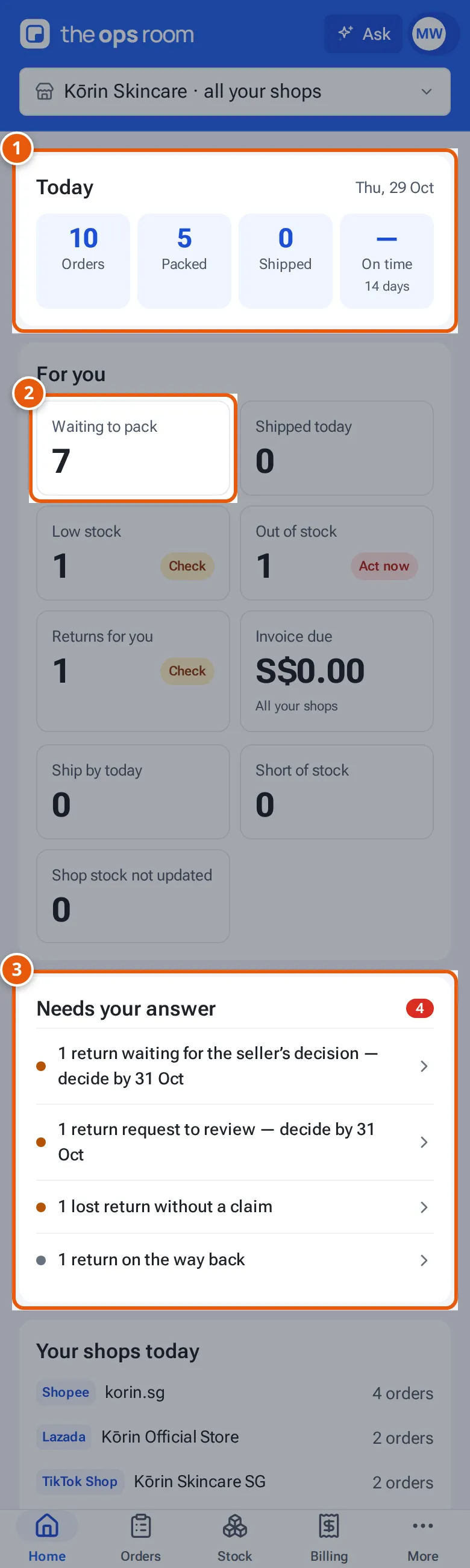 The Home tab on a phone: Today, For you and Needs your answer