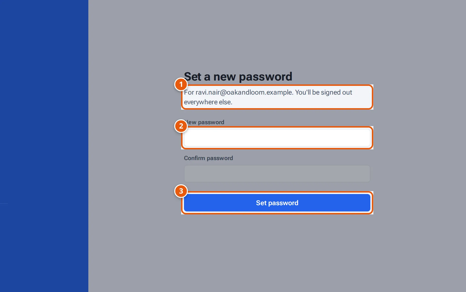 Set a new password: who it's for, New password and Set password