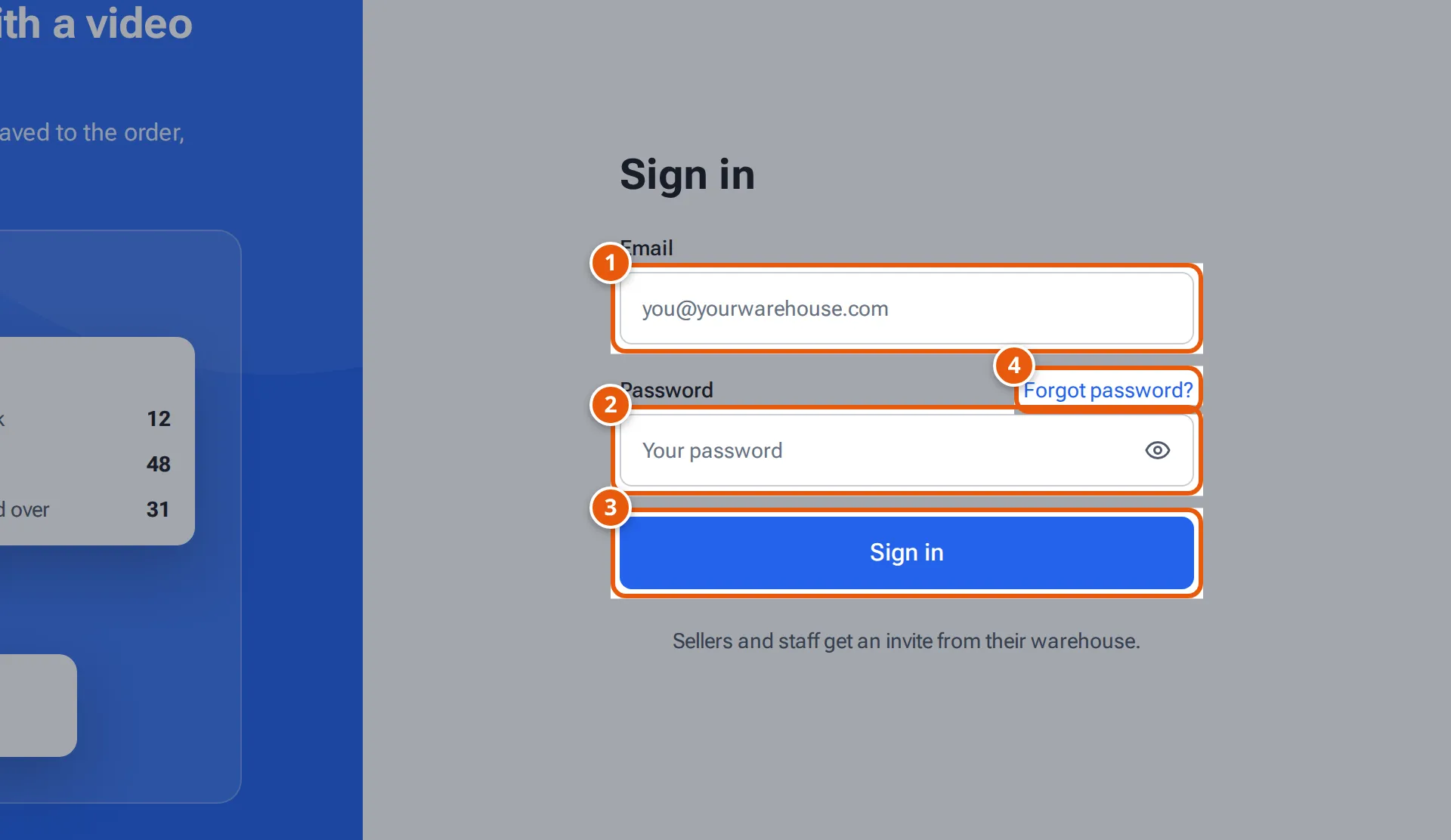 The Sign in page with Email, Password and Sign in
